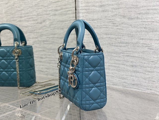 Dior專櫃2022新款三格mini小包 迪奧三格雲霧藍Classic Lady戴妃包 fkd1546
